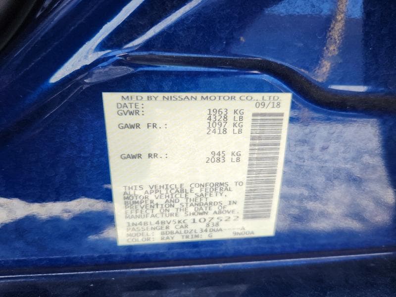 2019 NISSAN ALTIMA S 12