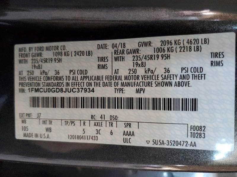 2018 FORD ESCAPE SE 12