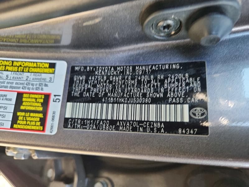 2018 TOYOTA CAMRY L/LE/XLE/SE 12