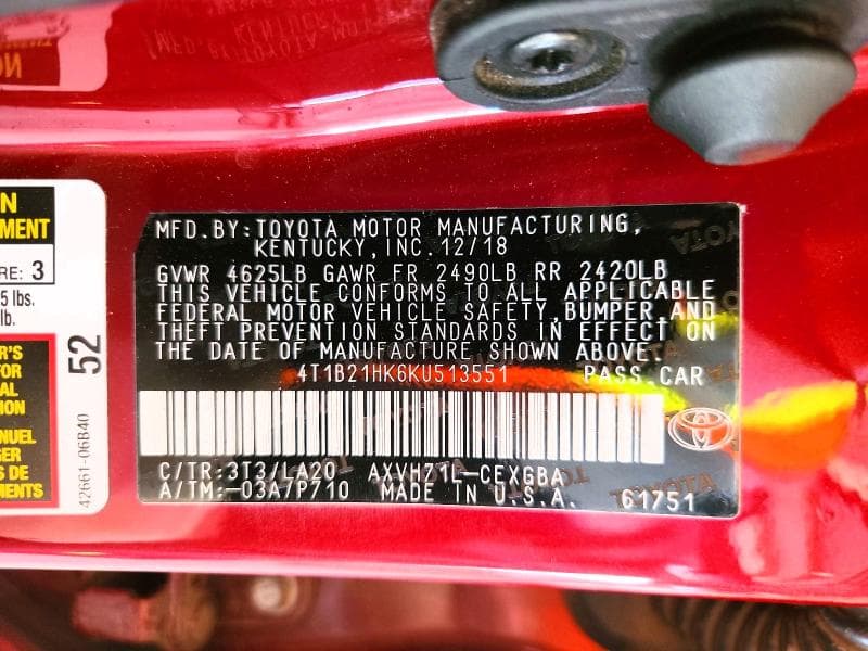 2019 TOYOTA CAMRY HYBRID XLE 12