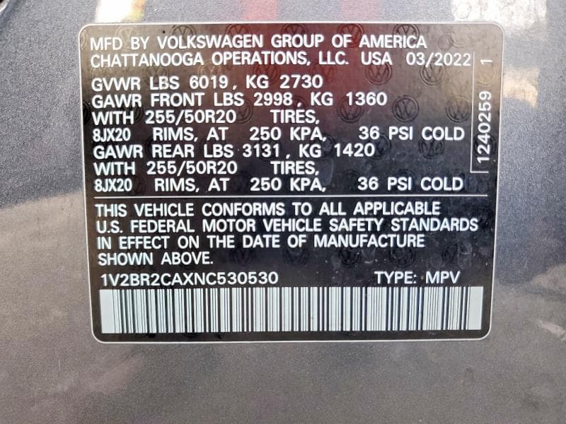 2022 VOLKSWAGEN ATLAS SEL 13