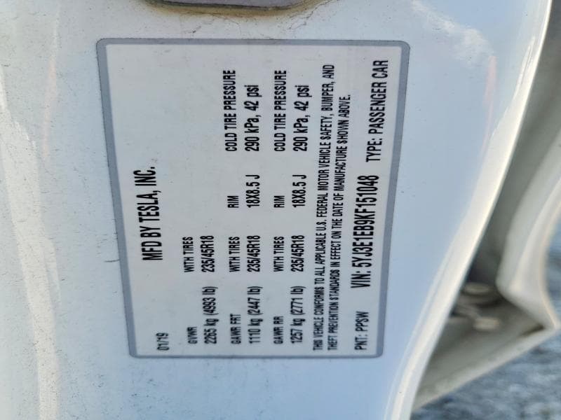2019 TESLA MODEL 3 12