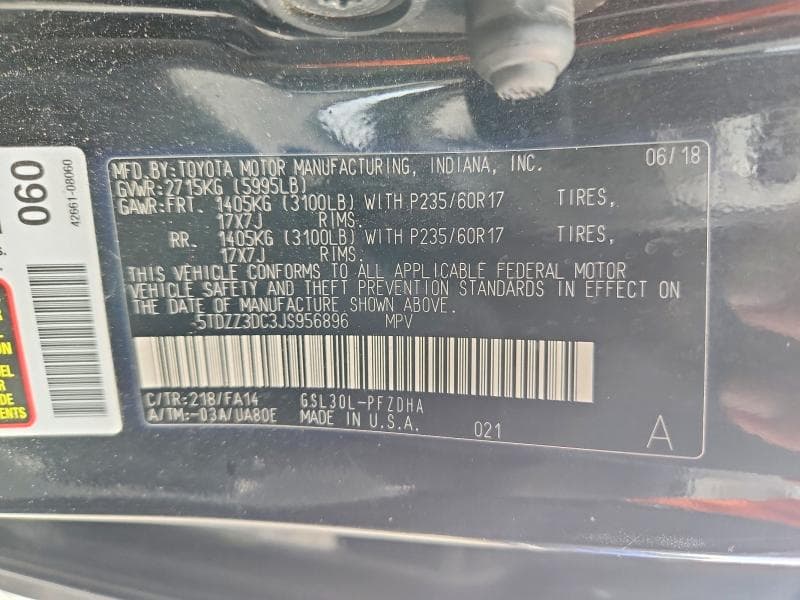 2018 TOYOTA SIENNA L 13