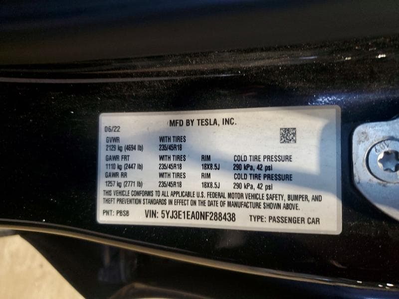 2022 TESLA MODEL 3 12