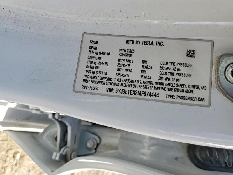 2021 TESLA MODEL 3 12