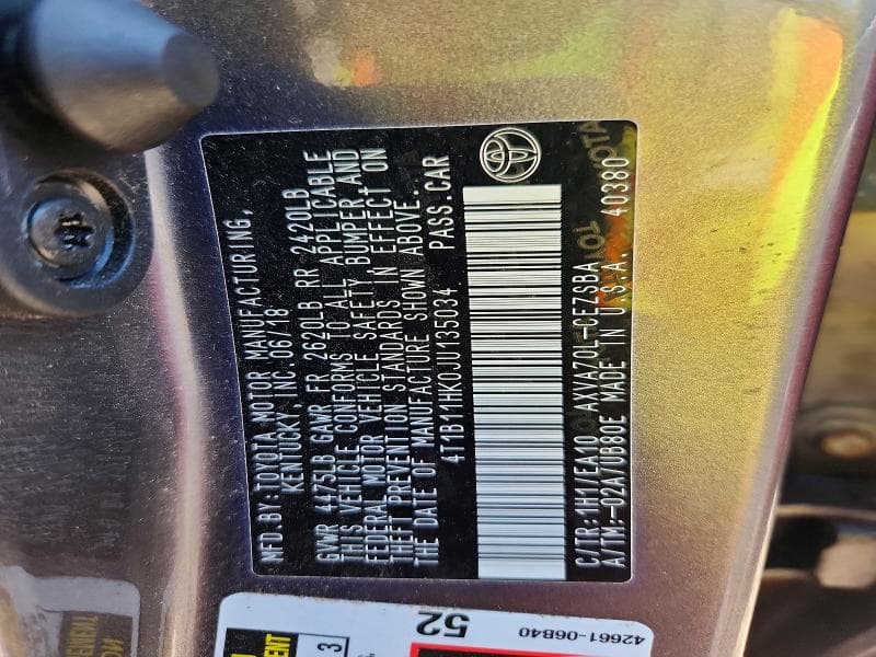 2018 TOYOTA CAMRY SE 12