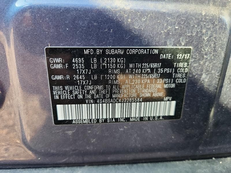 2018 SUBARU OUTBACK 2.5I PREMIUM 12