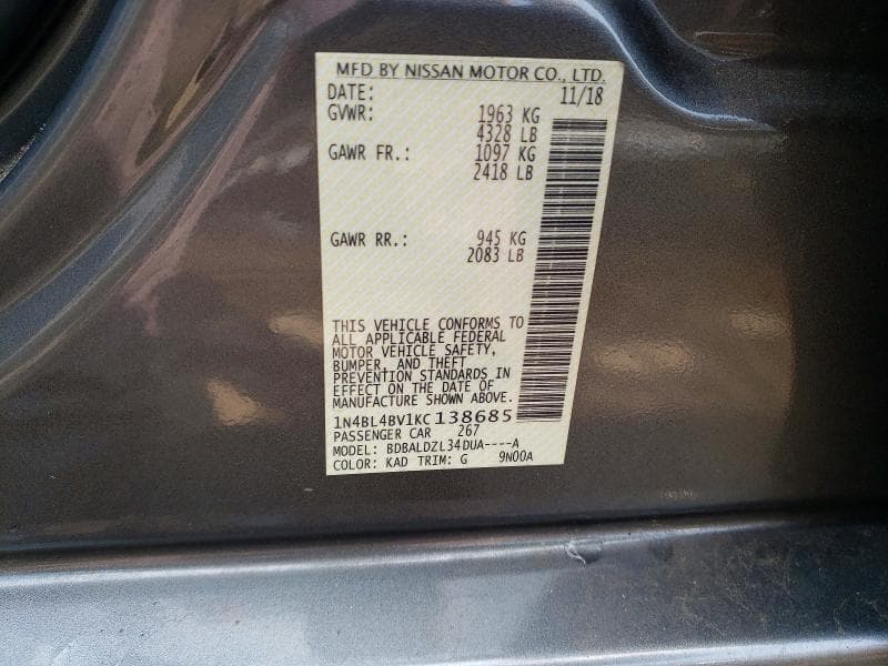 2019 NISSAN ALTIMA S 13