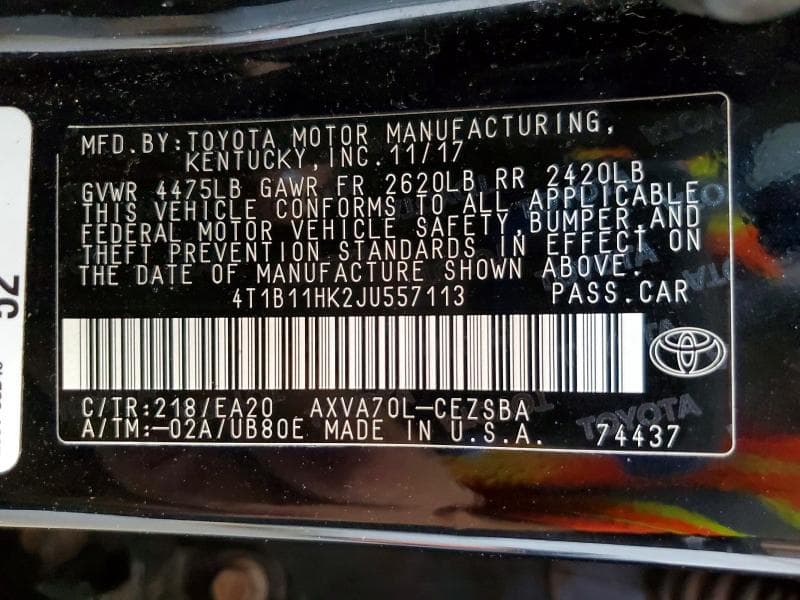 2018 TOYOTA CAMRY SE 12