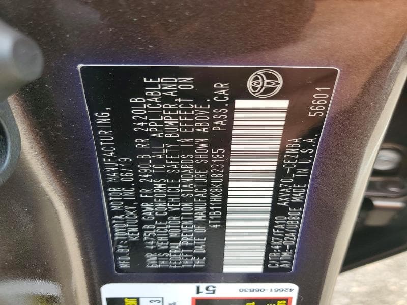 2019 TOYOTA CAMRY LE 12