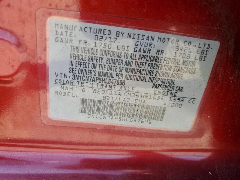 2017 NISSAN VERSA 1.6 S PLUS 12
