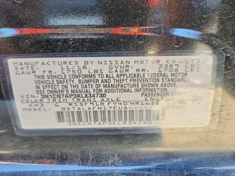 2019 NISSAN VERSA S 13