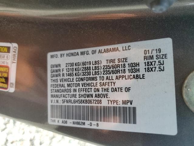 2019 HONDA ODYSSEY EX 13