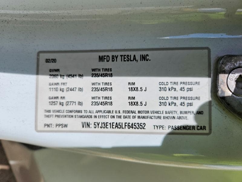 2020 TESLA MODEL 3 12