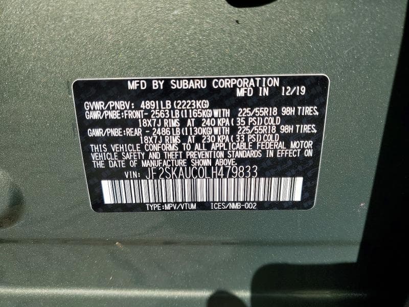 2020 SUBARU FORESTER LIMITED 12