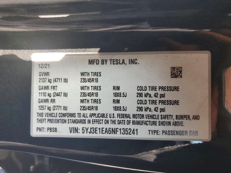 2022 TESLA MODEL 3 13