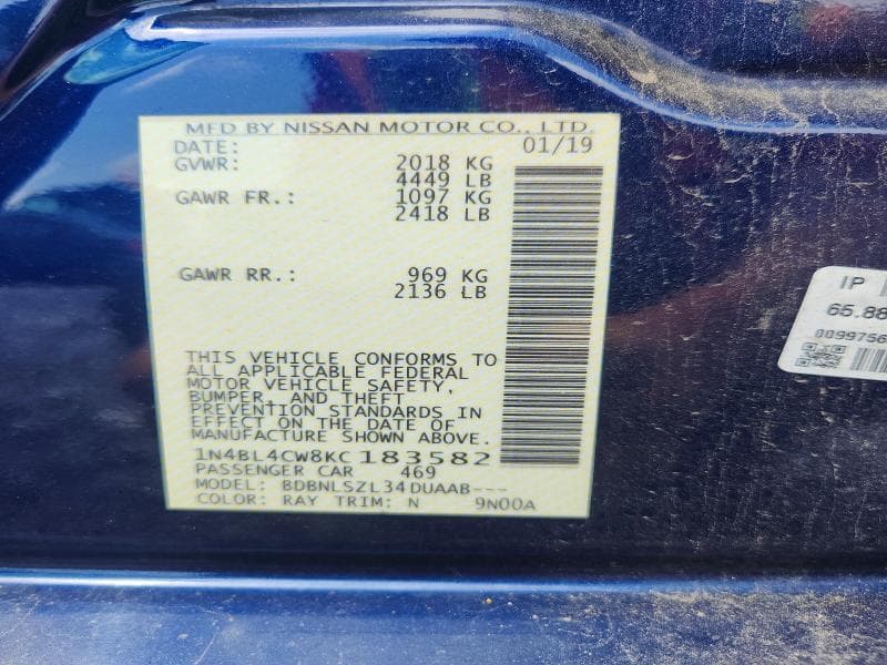 2019 NISSAN ALTIMA SR 12