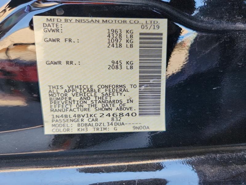 2019 NISSAN ALTIMA S 12