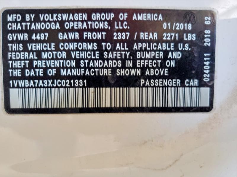 2018 VOLKSWAGEN PASSAT SE 12