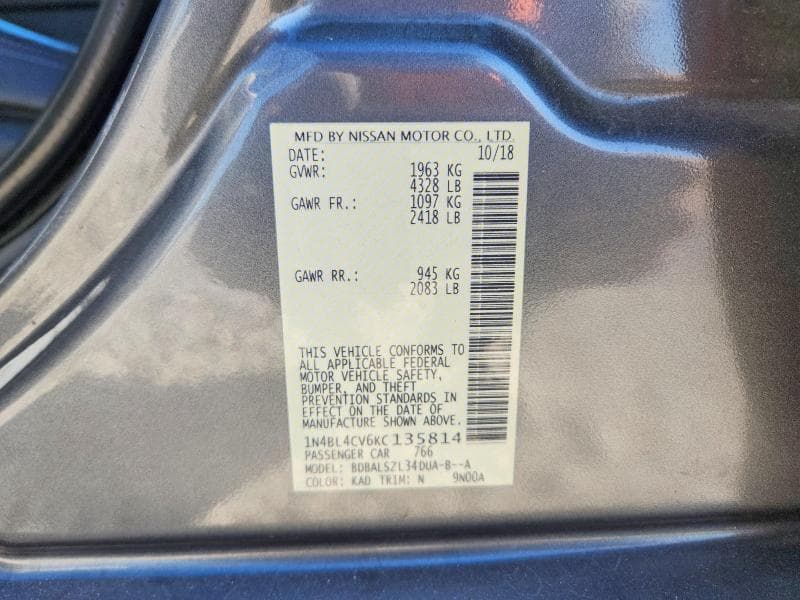 2019 NISSAN ALTIMA SR 12