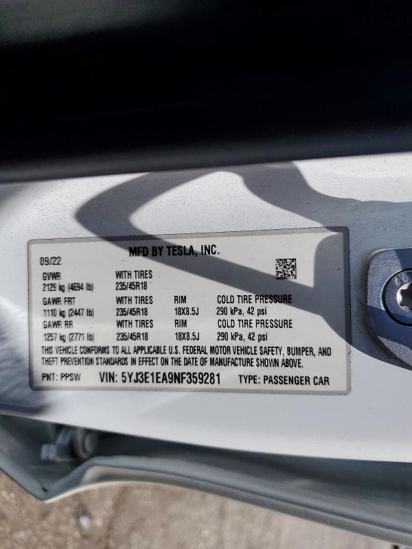 2022 TESLA MODEL 3 12