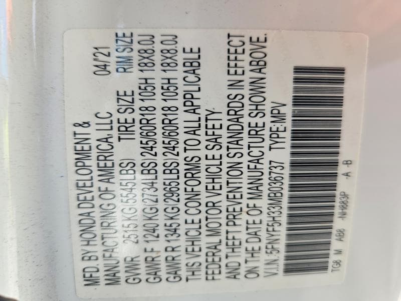 2021 HONDA PILOT EX 13
