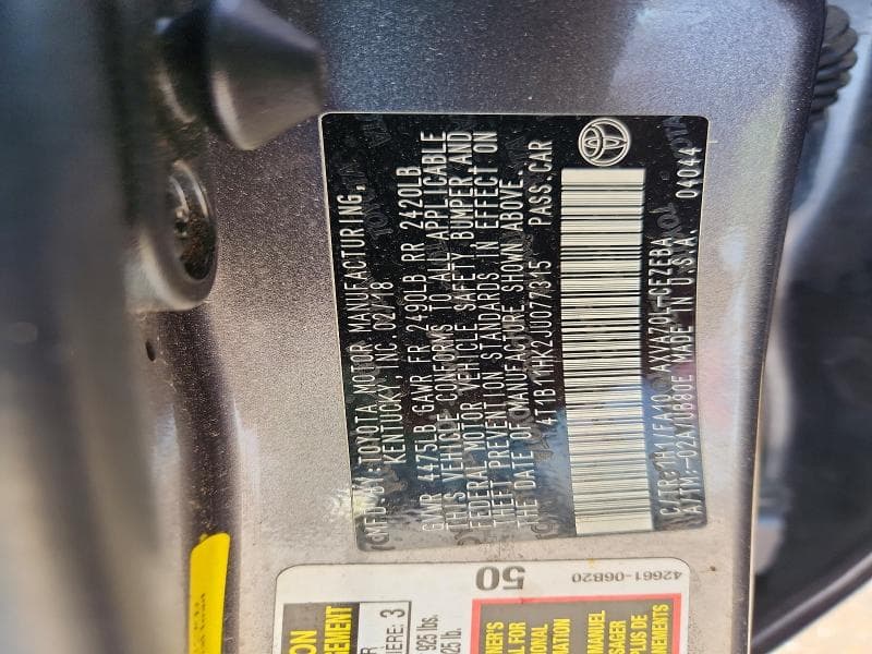 2018 TOYOTA CAMRY L 13