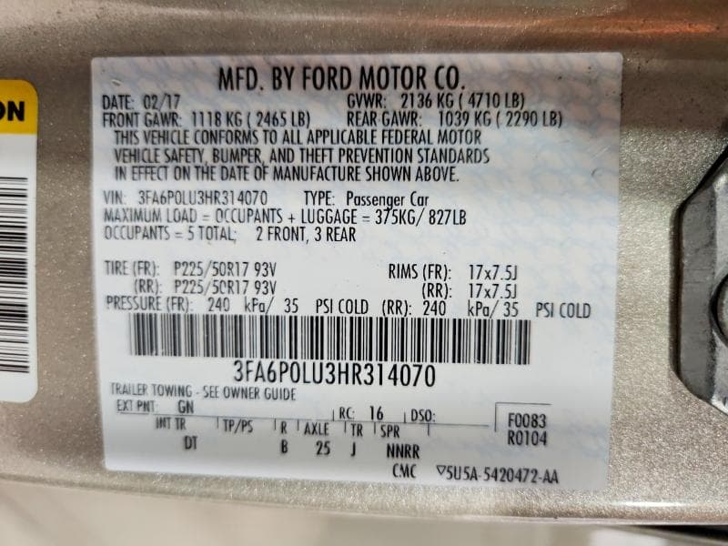 2017 FORD FUSION SE HYBRID 12