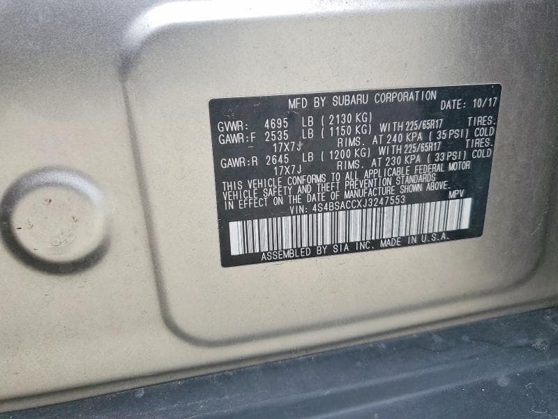 2018 SUBARU OUTBACK 2.5I PREMIUM 14