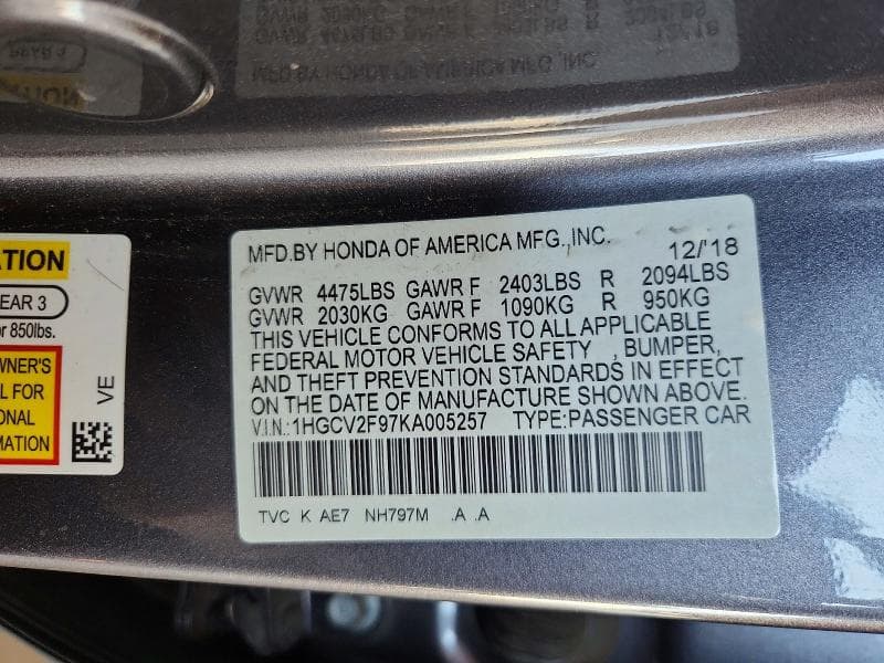 2019 HONDA ACCORD TOURING 12