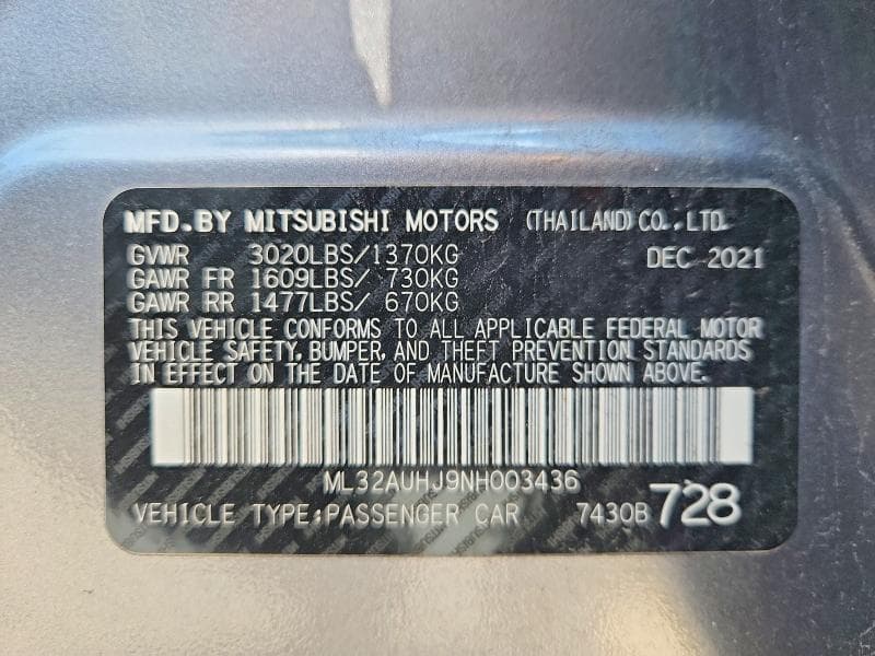 2022 MITSUBISHI MIRAGE ES 12