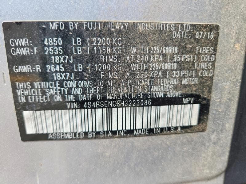 2017 SUBARU OUTBACK 3.6R LIMITED 13