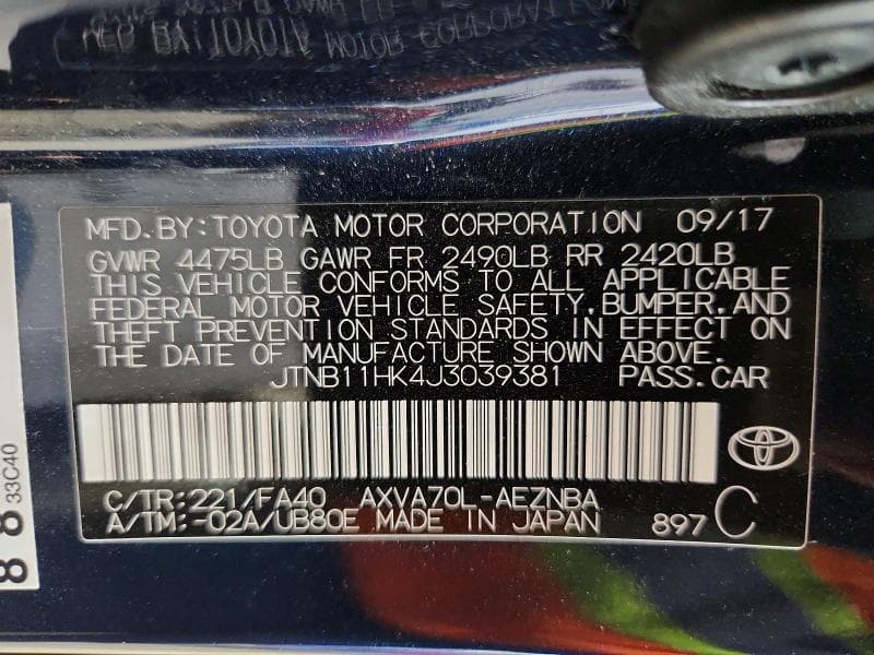 2018 TOYOTA CAMRY LE 13