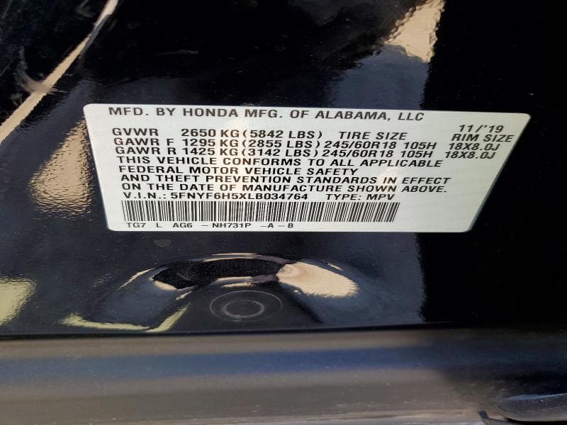 2020 HONDA PILOT EXL 12