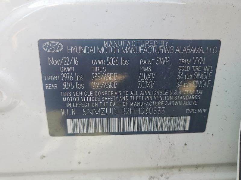 2017 HYUNDAI SANTA FE SPORT 2.4L 13
