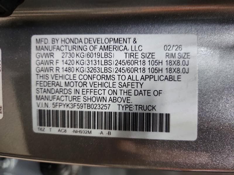 2026 HONDA RIDGELINE RTL 12