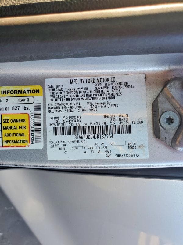 2018 FORD FUSION TITANIUM/PLATINUM 12