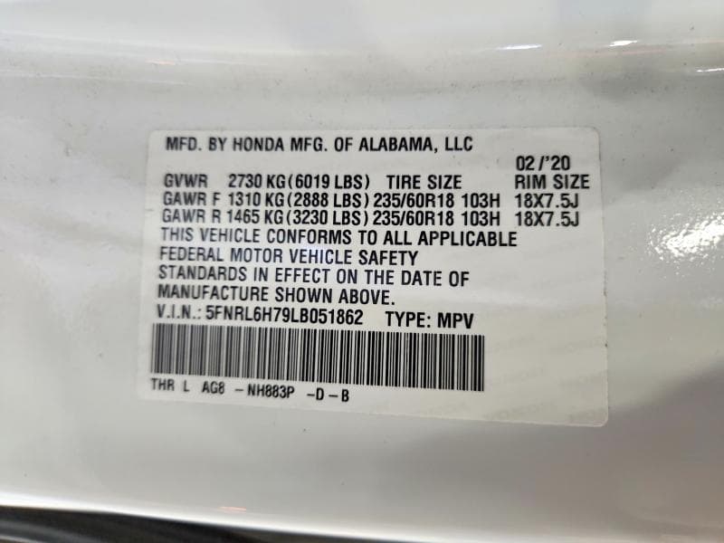 2020 HONDA ODYSSEY EXL 13