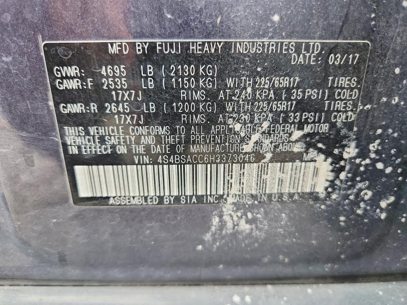 2017 SUBARU OUTBACK 2.5I PREMIUM 13