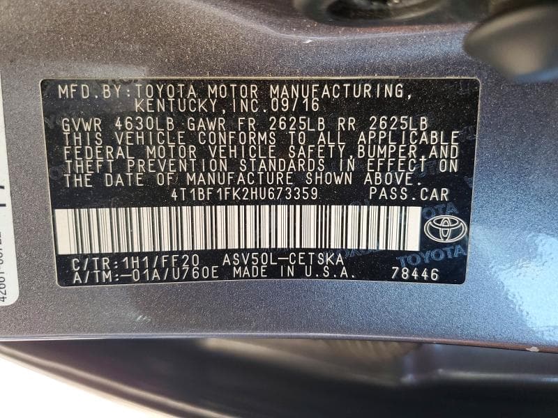 2017 TOYOTA CAMRY SE 12
