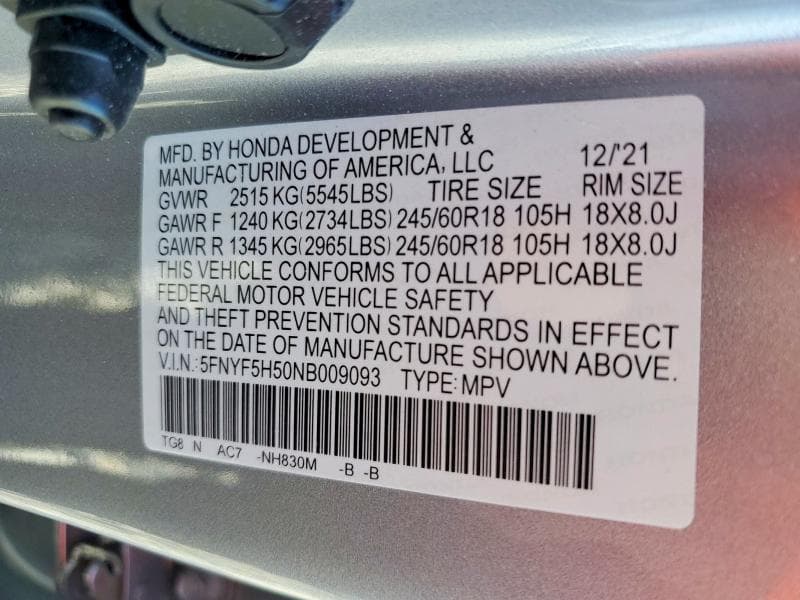 2022 HONDA PILOT EXL 12