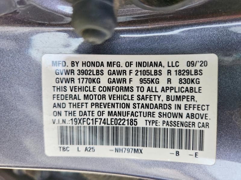 2020 HONDA CIVIC EXL 12
