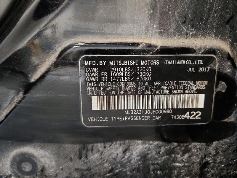 2018 MITSUBISHI MIRAGE ES 12