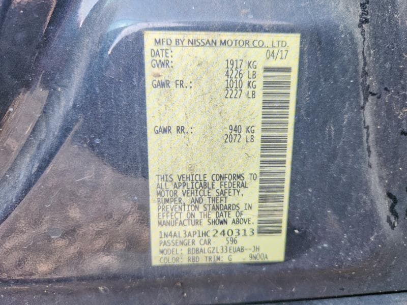2017 NISSAN ALTIMA 2.5 S 12