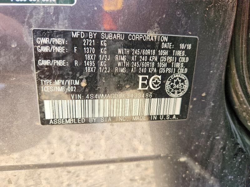 2019 SUBARU ASCENT PREMIUM 14
