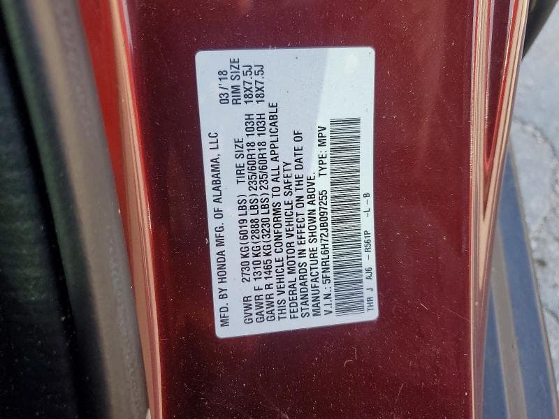 2018 HONDA ODYSSEY EXL 13