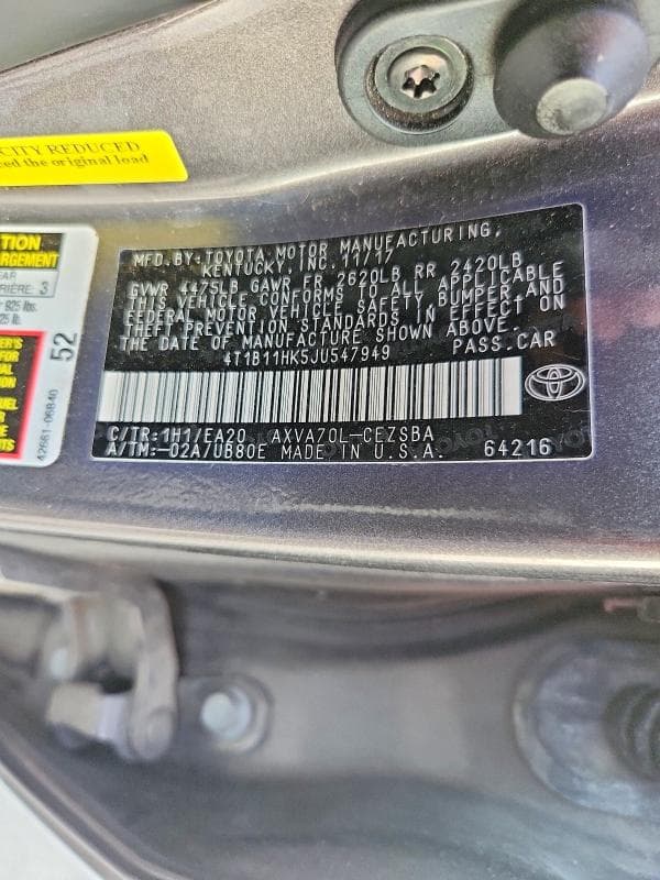 2018 TOYOTA CAMRY SE 12