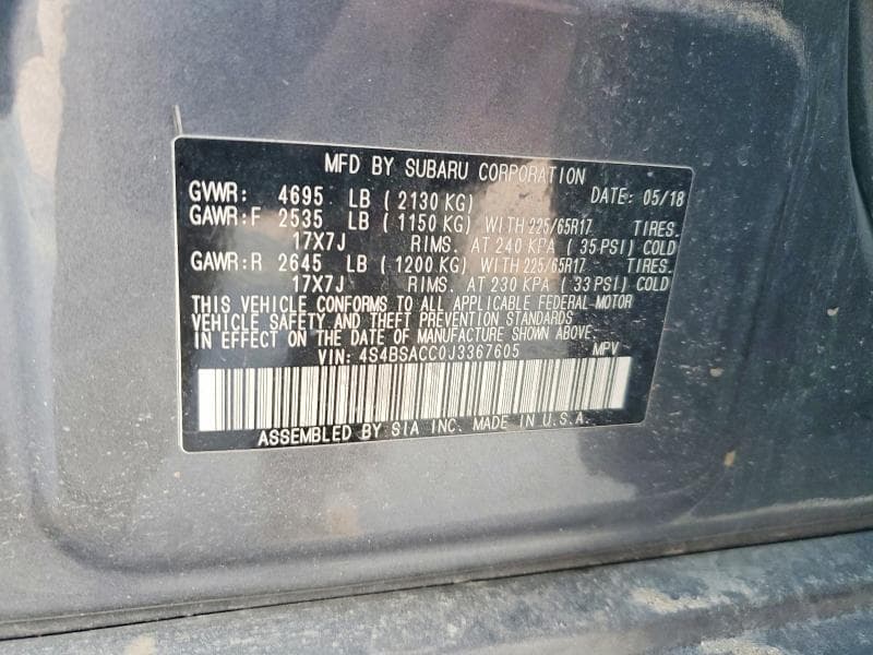 2018 SUBARU OUTBACK 2.5I PREMIUM 13