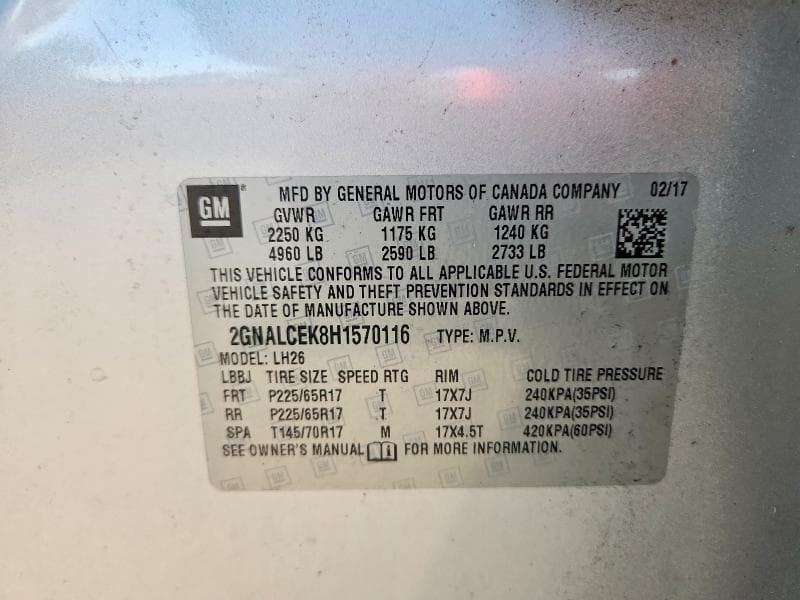 2017 CHEVROLET EQUINOX LT 14