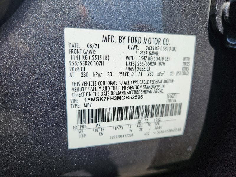 2021 FORD EXPLORER LIMITED 14
